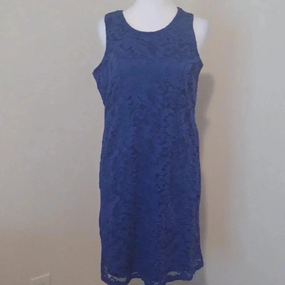 -- Ronni Nicole See-through, knitted dark blue dress Women's Size Large